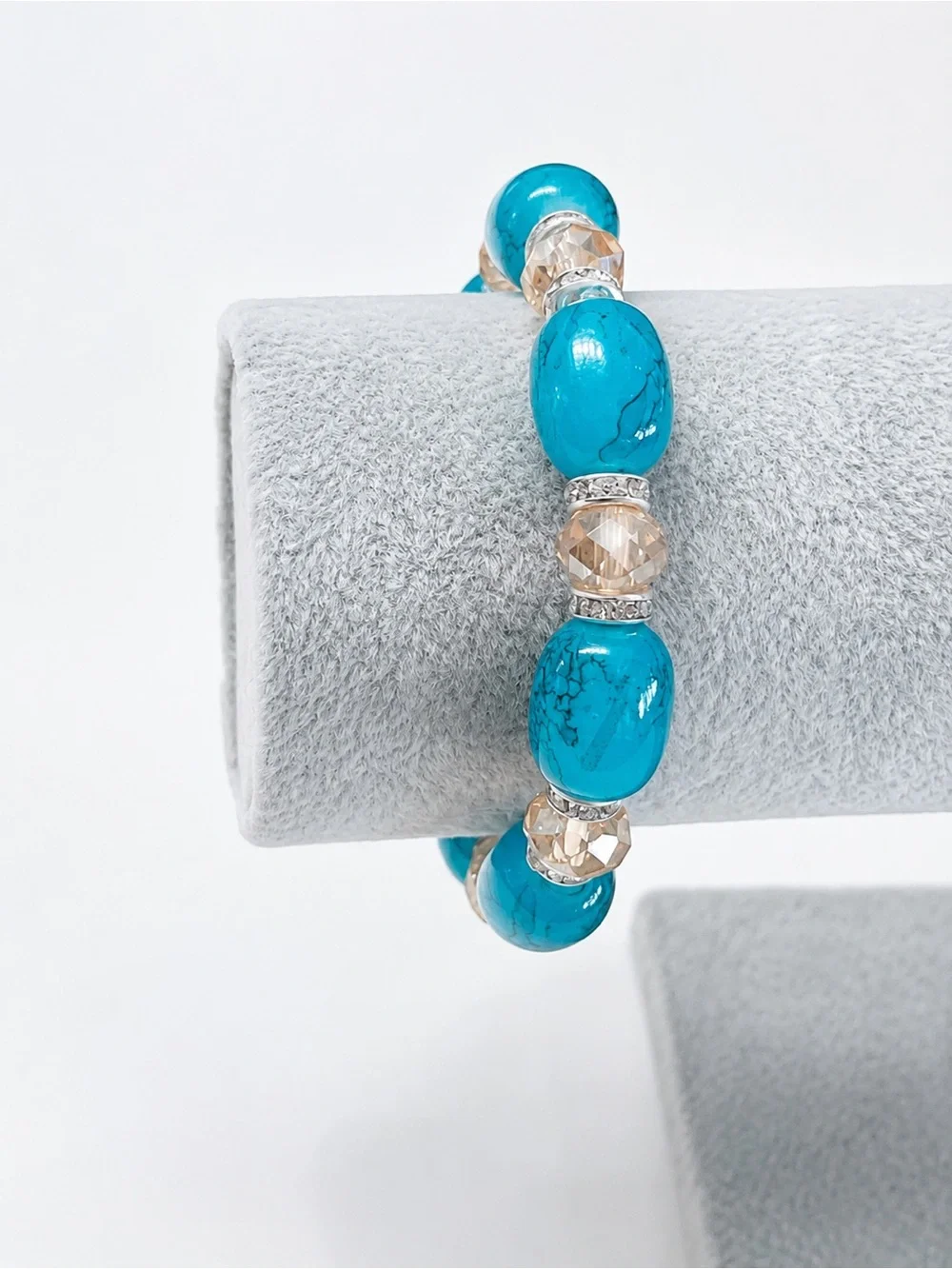 Turquoise Blue Stretch Bracelet with Crystal & Rhinestone Accents-NEW
